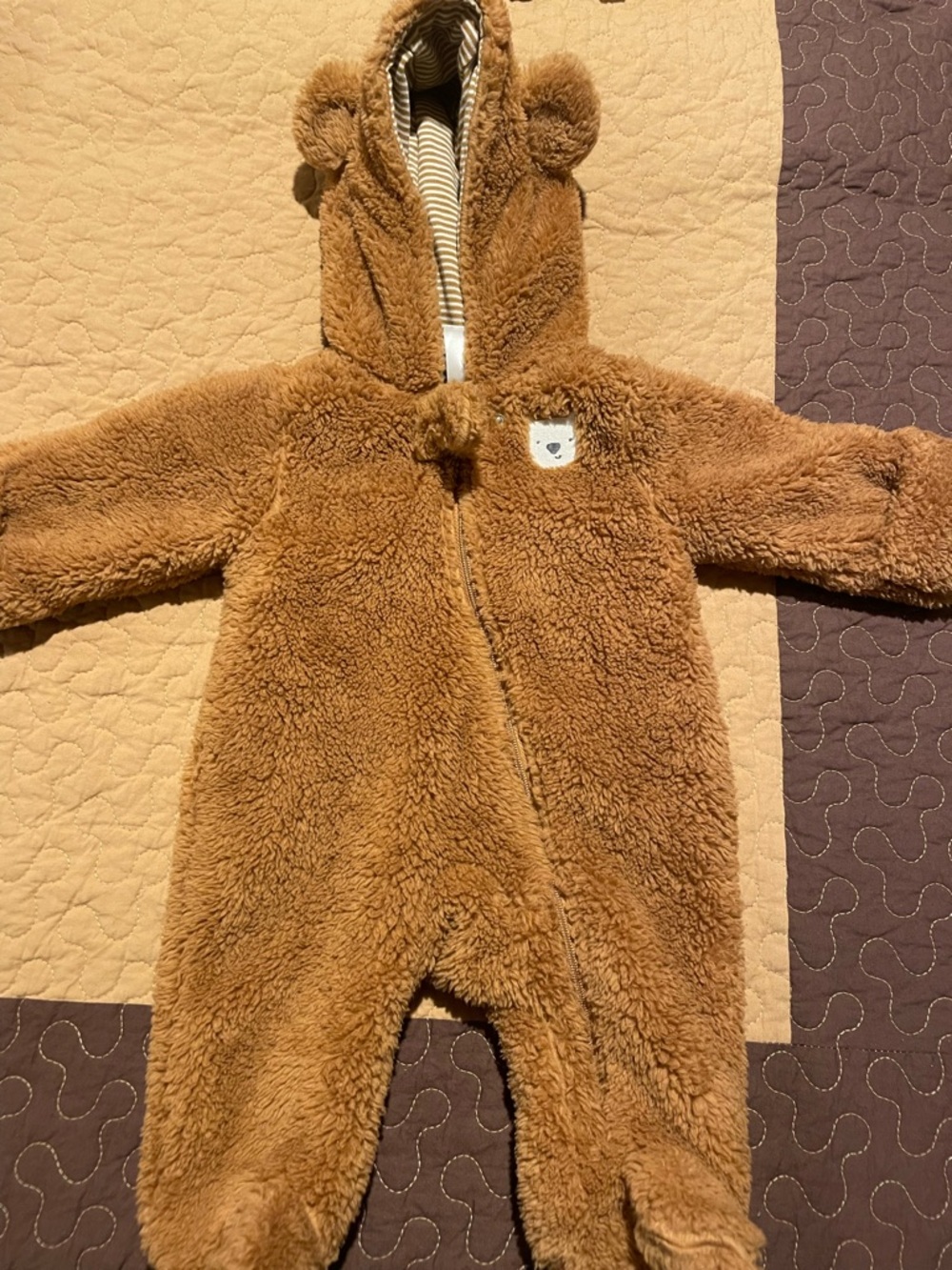Carter's Brown Teddy Fleece Hooded Baby One-Piece